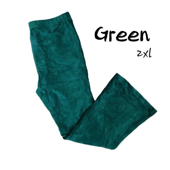 NWT LuLaRoe Kylie Pants xl Plus Size Green Ribbed Wide Leg Stretch - Picture 2 of 3